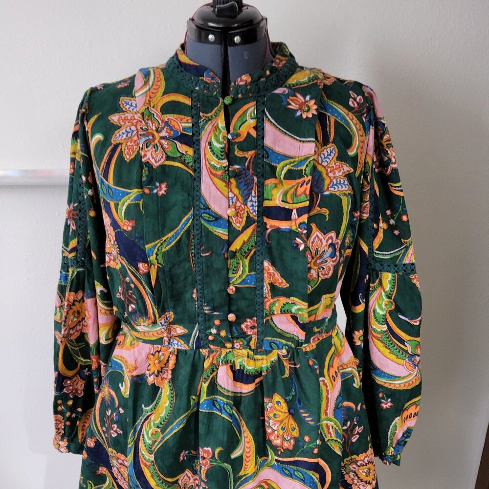 Long Sleeve Floral Paisley Green Maxi Dress